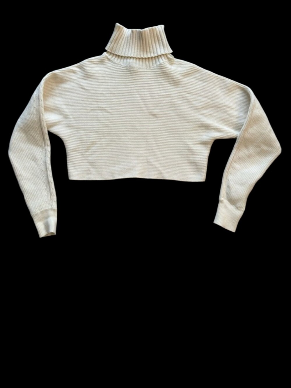 House of Harlow 1960 Cream Ribbed Cropped Turtleneck Sweater Size Small